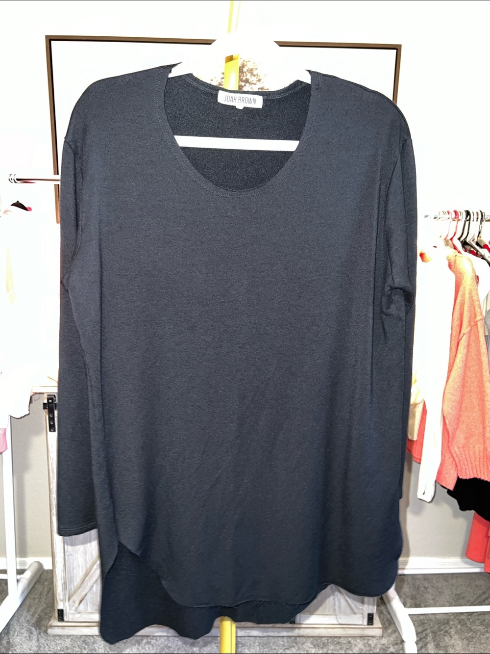 Joah Brown Black Long Sleeve Scoop Neck Top One Size-EUC